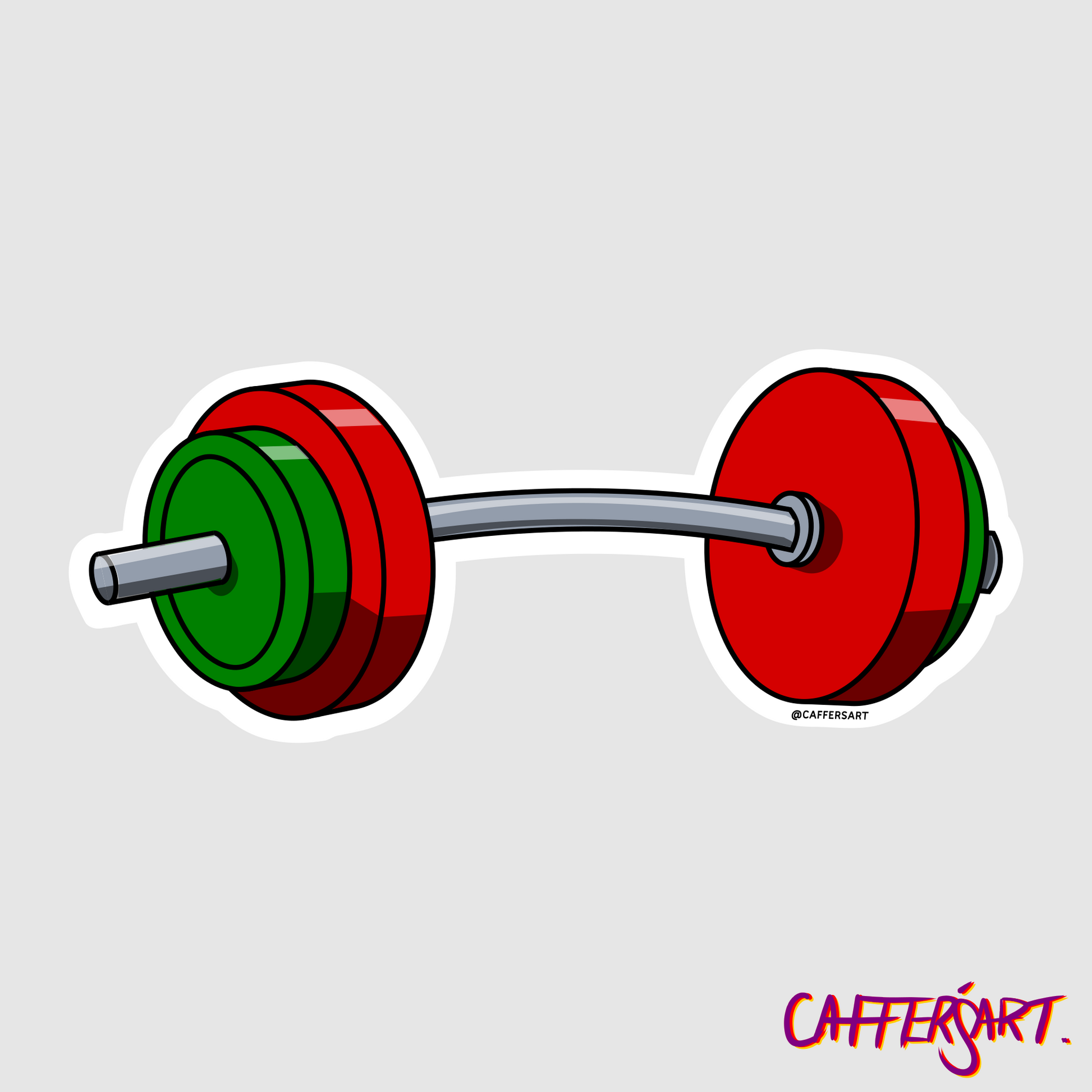 Red and green cartoon barbell sticker