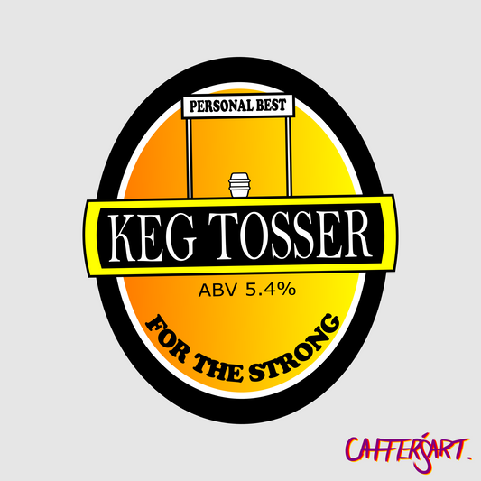 Vinyl sticker with keg tosser text celebrating the Keg Toss strongman and strongwoman event