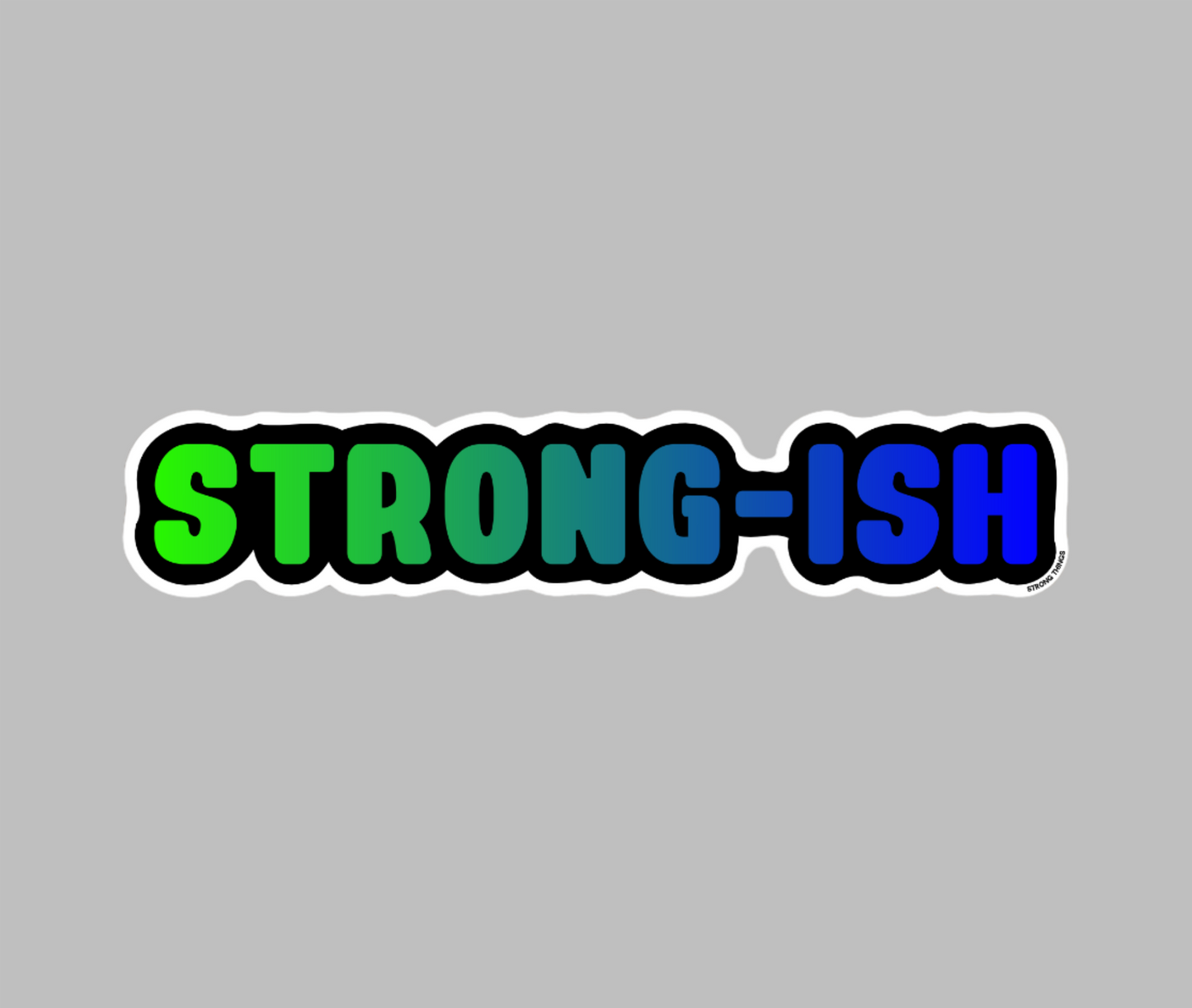 Strong-ish strongman and strongwoman sticker. Cartoon font